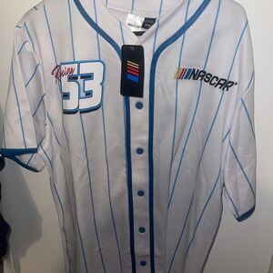 NASCAR White and Blue Pinstripe Jersey